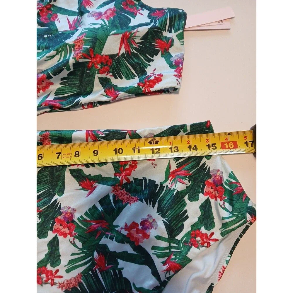 NWT XL Victoria's Secret Cut-out One-Piece Swimsuit Green Red Palm Tropical